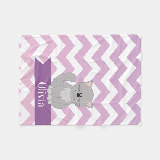 Personalisierte lila Zickzack Katze Fleecedecke (Vorderseite (Horizontal))