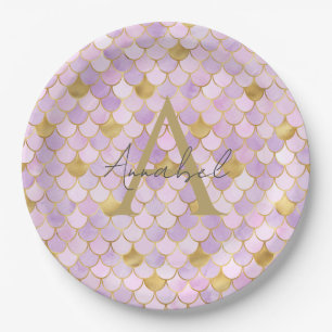 Personalisierte Lilac- und Gold-Meerjungenskala Pappteller