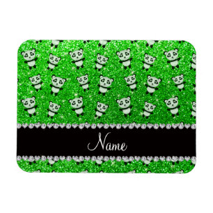 Personalisierte Limettengrün Glitzer Pandas Magnet