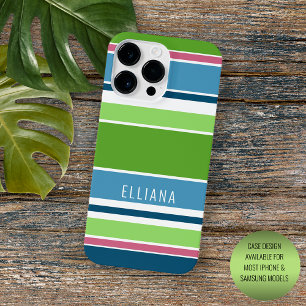 Personalisierte Limettengrüne Dunkelblaue Rosa Str Case-Mate iPhone 14 Pro Max Hülle