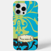 Personalisierte Limone Aqua Gold Damask Case-Mate iPhone Hülle (Rückseite)