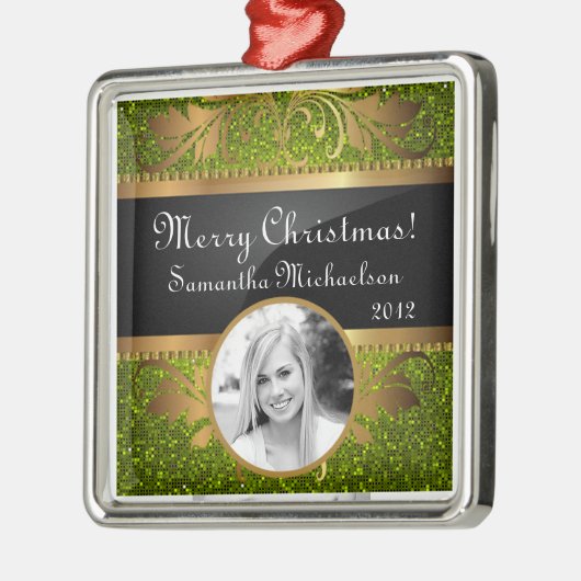 Personalisierte Limone Glitzer-Sequenzierung für b Ornament Aus Metall (Links)