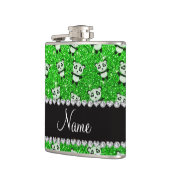 Personalisierte Limone grüne Glitternamenspandas Flachmann (Links)