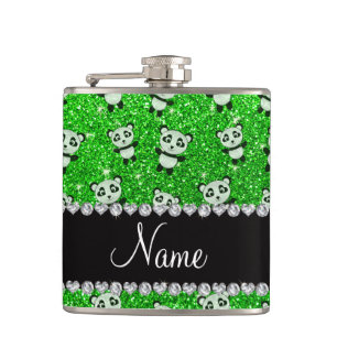 Personalisierte Limone grüne Glitternamenspandas Flachmann