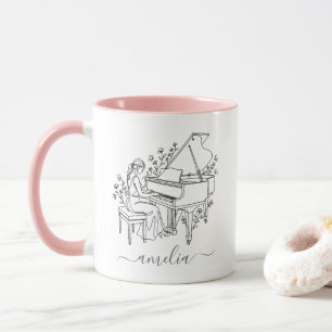 Personalisierte Linienzeichnung einer Klavierspiel Tasse