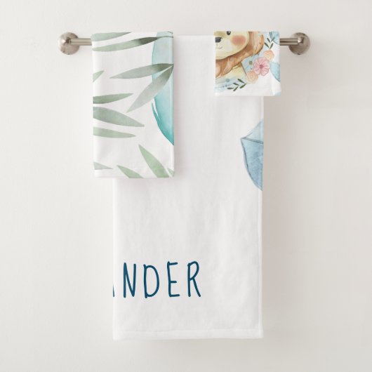 Personalisierte Lion Wasserfarbe Badhandtuch Set (Insitu)