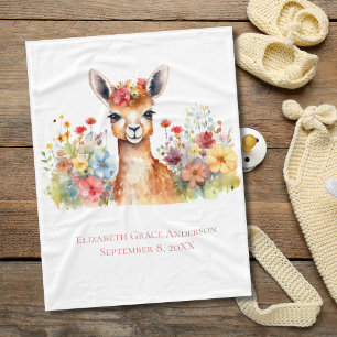 Personalisierte Llama-Wildblumen-Aquarell-Baby Fleecedecke