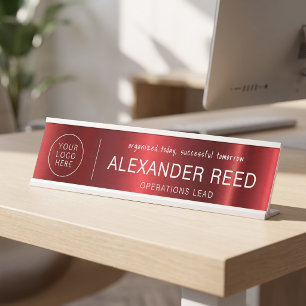 Personalisierte Logo-Namensschilder Chic Rot Schreibtischnamensplakette