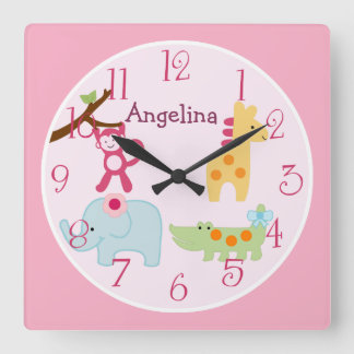 Personalisierte Lollipop Jungle Animals Kinderzimm Quadratische Wanduhr