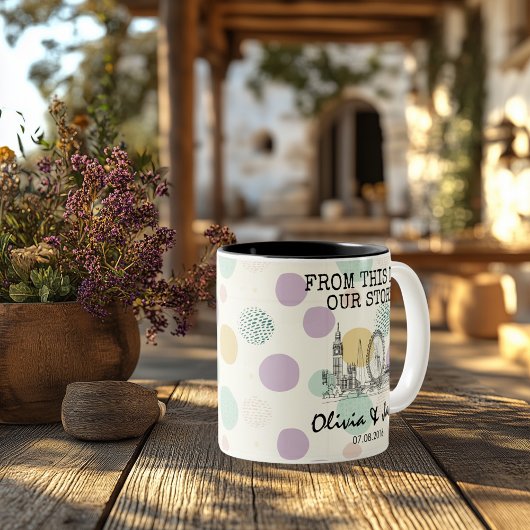 Personalisierte Londoner Story - Line Art Sehenswü Zweifarbige Tasse