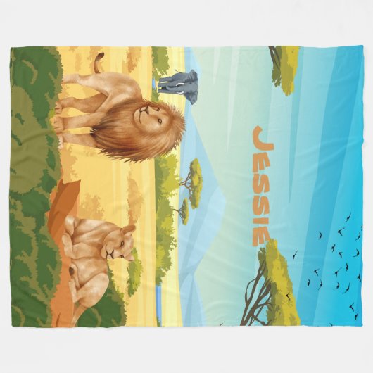 Personalisierte Löwen auf der Savannah Fleecedecke (Vorderseite (Horizontal))