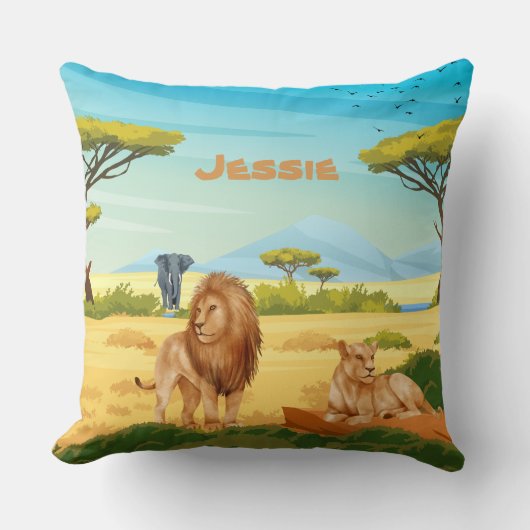Personalisierte Löwen auf der Savannah Kissen (Vorderseite)