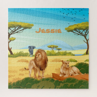 Personalisierte Löwen auf der Savannah Puzzle