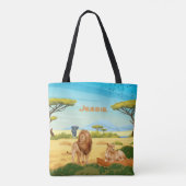 Personalisierte Löwen auf der Savannah Tasche (Rückseite)