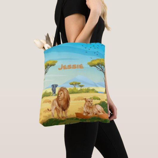 Personalisierte Löwen auf der Savannah Tasche (Von Nahem)