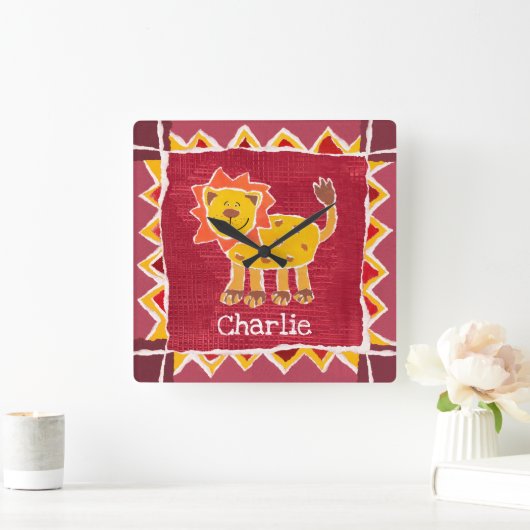 Personalisierte LöwenCollage Print Quadratische Wanduhr (Zuhause)