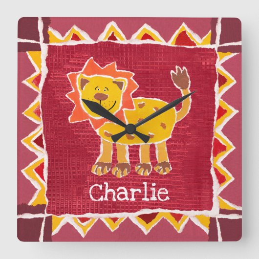 Personalisierte LöwenCollage Print Quadratische Wanduhr (Vorderseite)