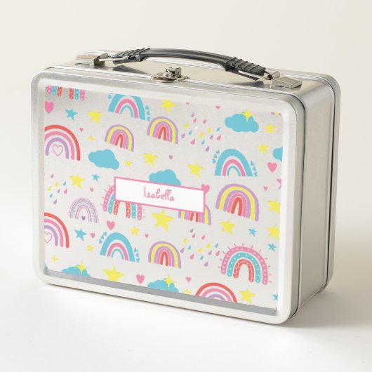 Personalisierte Lunchbox mit Regenbogen-Namensdesi (Vorderseite)
