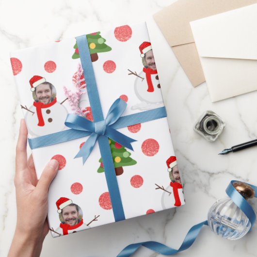 Personalisierte lustige Gesicht Foto Schneemann Pa Geschenkpapier (Schenken)