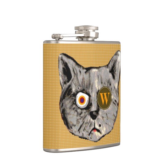 personalisierte lustige Katzenmonogramm Flachmann (Rechts)