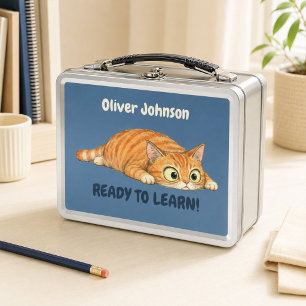 Personalisierte lustige orange Katze Denim Blau Me Metall Brotdose