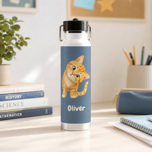 Personalisierte lustige orange Katze Denim Blau Wa Trinkflasche