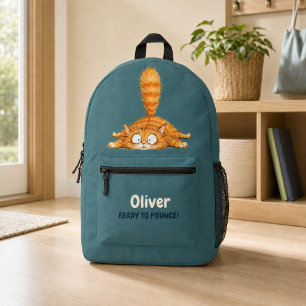 Personalisierte Lustige Orange Katze Petrol Blau J Bedruckter Rucksack
