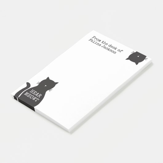 Personalisierte lustige schwarze Katze hören Meowt Post-it Klebezettel (angewinkelt)