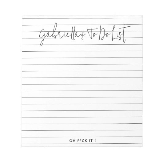 Personalisierte Lustlosigkeit zu tun Liste der Lin Notizblock (Vorderseite)