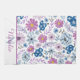 Personalisierte luxuriöse, hellblau-rosa Blume Geschirrtuch
