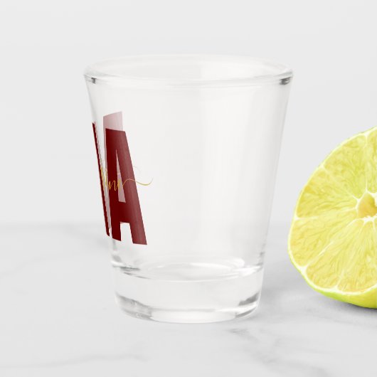 Personalisierte MA Masters of Arts Maroon & Gold Schnapsglas (Rechts)