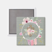 Personalisierte Mädchen - BAPTISM - Blumenkreuz Magnet (Vorderseite/Rückseite)