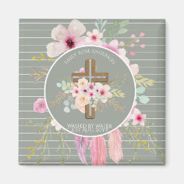 Personalisierte Mädchen - BAPTISM - Blumenkreuz Magnet