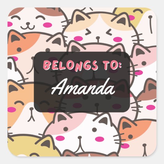 Personalisierte Mädchen gehören zum Katzenaufklebe Quadratischer Aufkleber (Vorderseite)