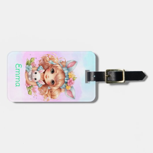 Personalisierte Mädchen Gepäckanhänger (Vorderseite horizontal)