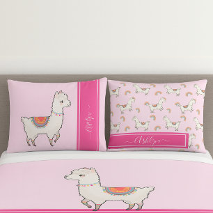 Personalisierte Mädchen Rosa Süße Regenbogen Lama Kissenbezug
