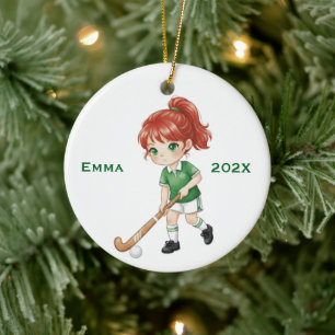 Personalisierte Mädchen (Rote Haare) Feldhockeyspi Keramik Ornament