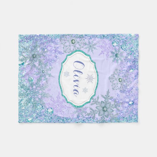 Personalisierte Mädchen Schneeflocke Fleecedecke (Vorderseite (Horizontal))