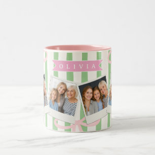 Personalisierte Mädchenhafte Kokette Grüne Streife Zweifarbige Tasse