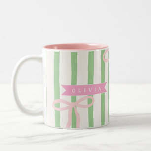 Personalisierte Mädchenhafte Kokette Grüne Streife Zweifarbige Tasse
