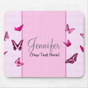 Personalisierte Mädchenhafte Rosa Schmetterlinge Mousepad