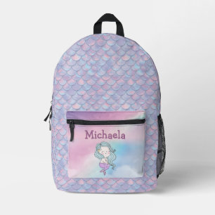 Personalisierte Mädchenname Meerjungfrau Schuppen Bedruckter Rucksack