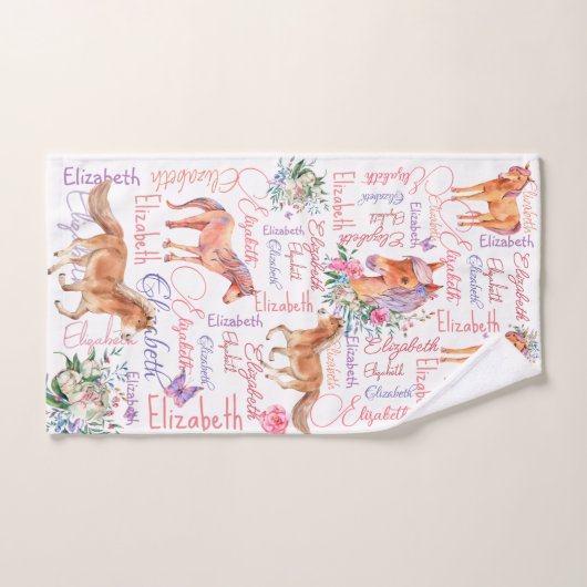 Personalisierte Mädchennamen Collagen mit Ponys Badhandtuch Set (Handtuch)