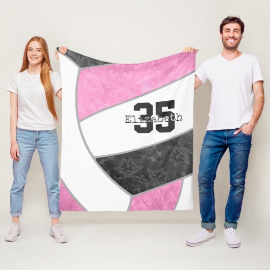 personalisierte Mädels, die rosa schwarze Volleyba Fleecedecke (Beispiel)