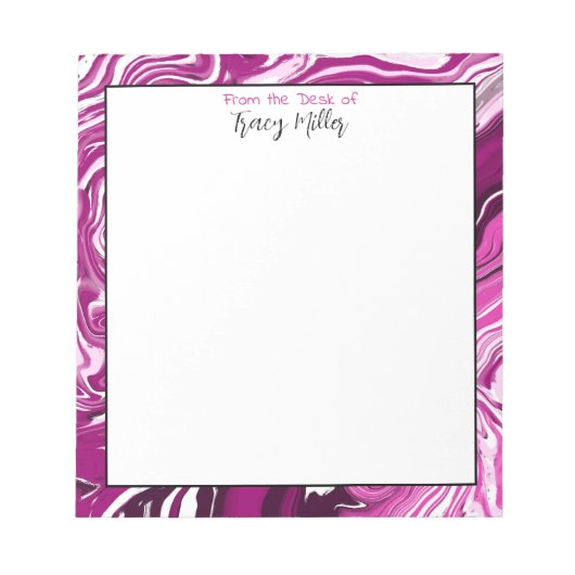 Personalisierte Magenta und rosa Marmorflüssigkeit Notizblock (Vorderseite)