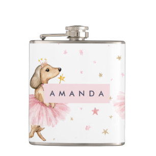 Personalisierte magische Dackel Hund in Rosa Flachmann