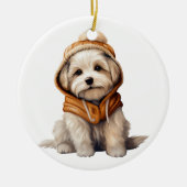 Personalisierte maltesische Hundkunst Keramik Ornament (Vorne)