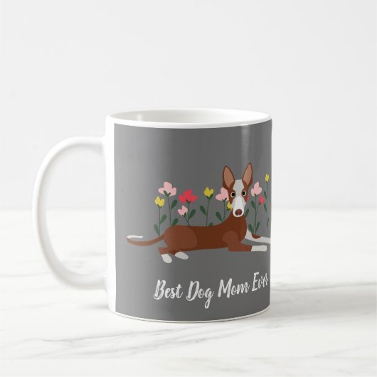 Personalisierte Mama Bester Hund je Podenco Floral Kaffeetasse (Links)