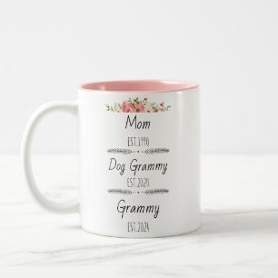 Personalisierte Mama Dog Grammy Est Custom Year Zweifarbige Tasse