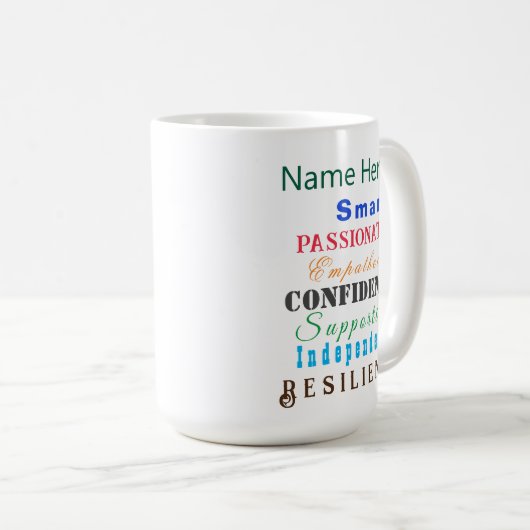 Personalisierte Mama Farbenfrohe Qualitäten großer Kaffeetasse (VorderseiteRechts)